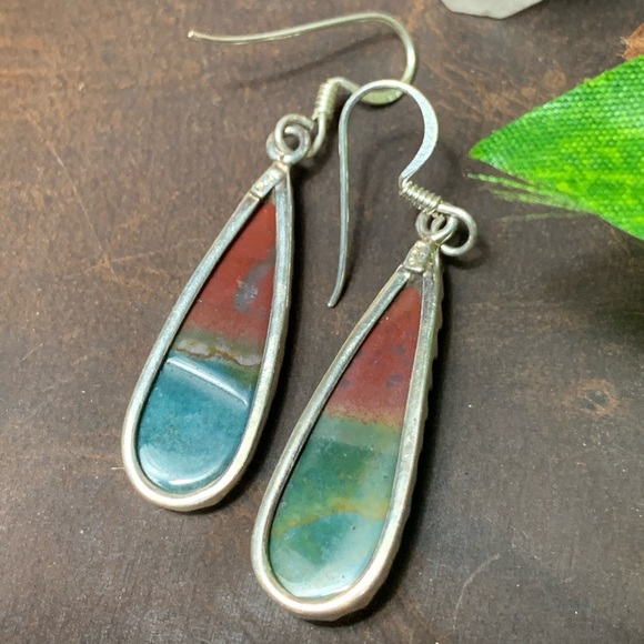 Vintage sterling and morrisonite jasper earrings - Picture 5 of 8